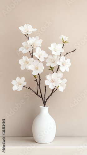 Wallpaper Mural beautiful white flower branch in simple vase against neutral background Torontodigital.ca
