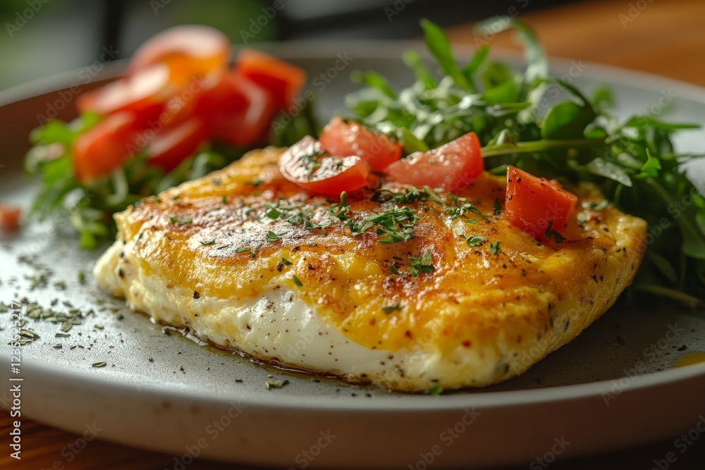 Baked eggs, tomatoes, arugula, breakfast Baked eggs, tomatoes, arugula, breakfast