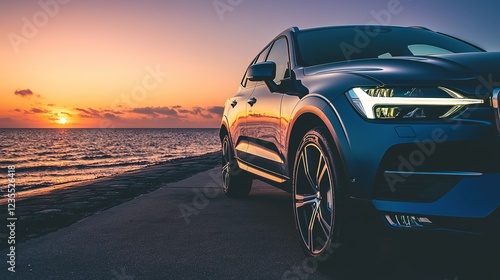 Sunset Coastal Drive in Luxury SUV
