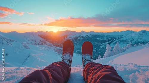 Sunset Snow Peak Skiing photo