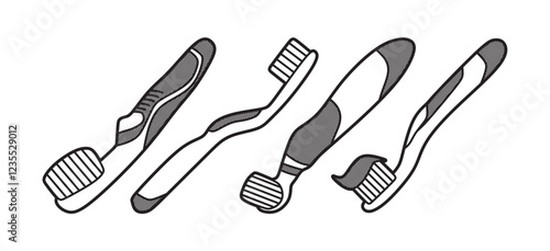 four black and white toothbrush vector images