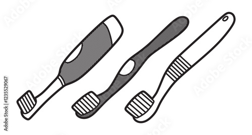 three black and white toothbrush images