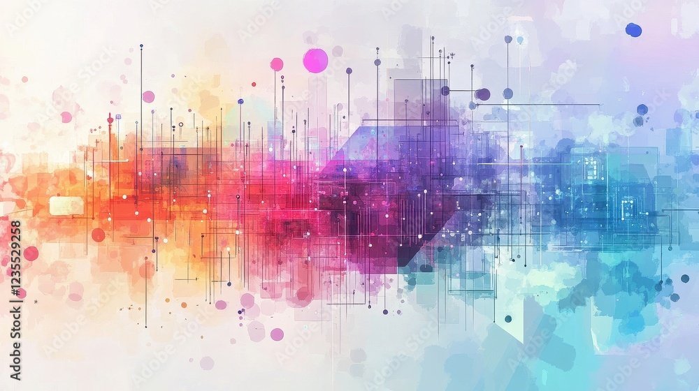 Obraz premium Business analytics flat design side view technology theme watercolor Triadic Color Scheme.