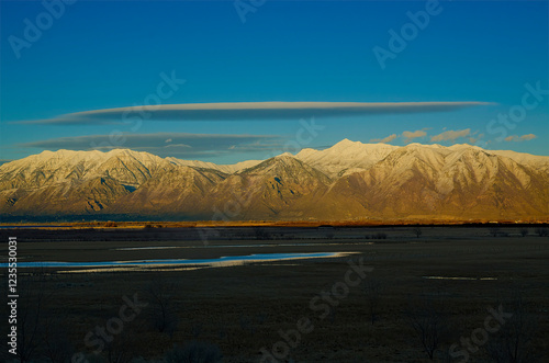 Wallpaper Mural lake by the mountains, Utah winter, Utah mountains. narrow cloud and mountains, blue sky and mountains Torontodigital.ca