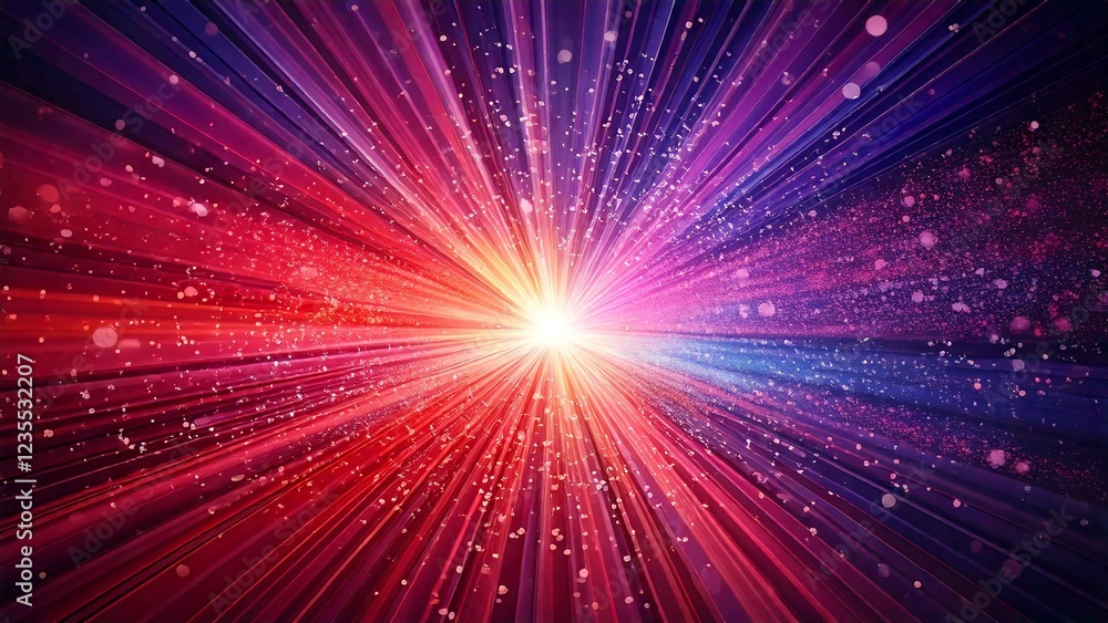 Fototapeta premium 魔法のようなキラキラ 宇宙風サンバースト 青紫 ピンク 赤 近未来の雰囲気 背景素材 16:9サイズ AI生成素材