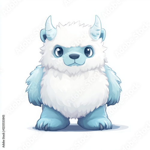 cute, fluffy blue creature with horns and big eyes, perfect for games