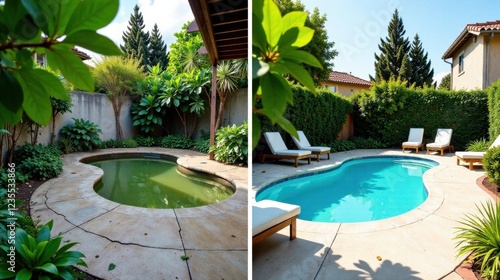 Residential Pool Transformation Before and After Showing a Dramatic Improvement in Backyard Oasis