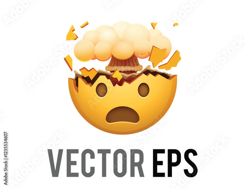 Yellow shocking face icon with open mouth and brain-like mushroom cloud