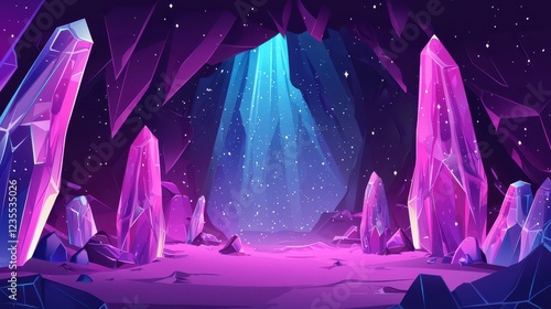 Crystal Cave Glowing Purple Gems Magical Scene