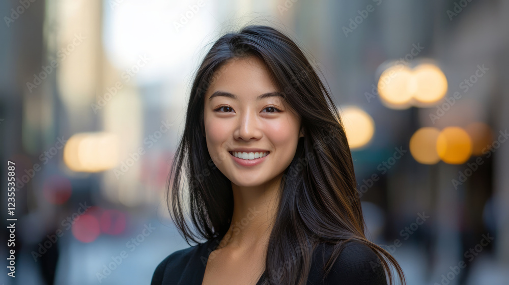 Fototapeta premium Portrait of a beautiful young Asian woman smiling, generative AI