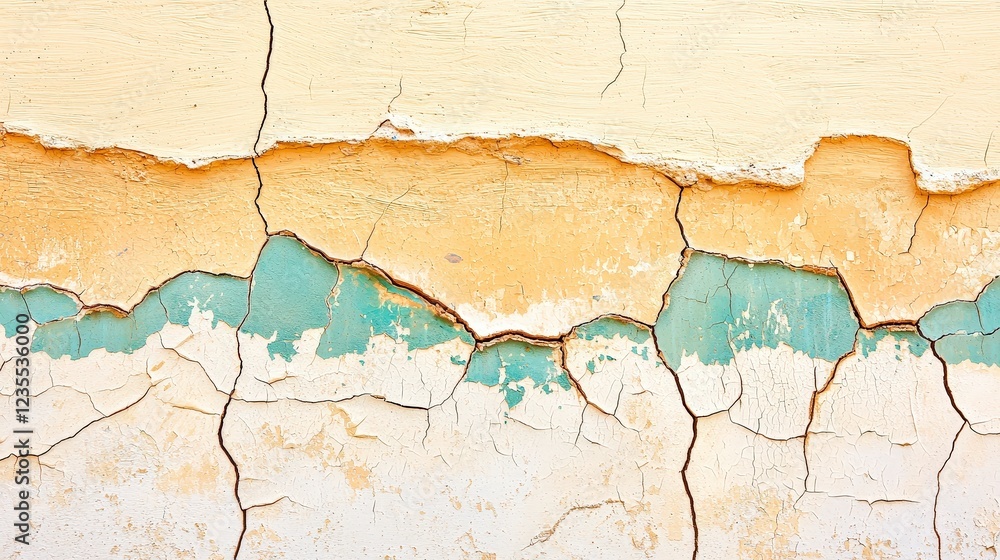 Obraz premium Cracked and Peeling Paint on Old Wall with Unique Texture Patterns