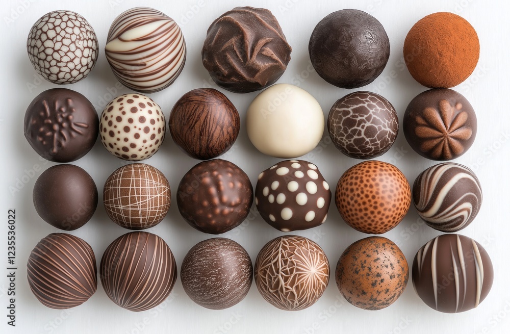 A Delightful Assortment of Gourmet Chocolate Truffles: Exquisitely Crafted and Arranged for a Luxurious Indulgence A Delightful Assortment of Gourmet Chocolate Truffles: Exquisitely Crafted and Arranged for a Luxurious Indulgence