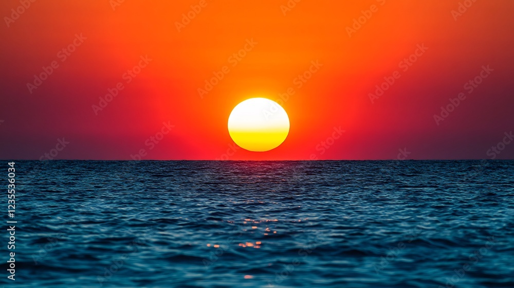 Fiery sunset dramatically paints the ocean with vibrant red hues. AI Generated Fiery sunset dramatically paints the ocean with vibrant red hues. AI Generated