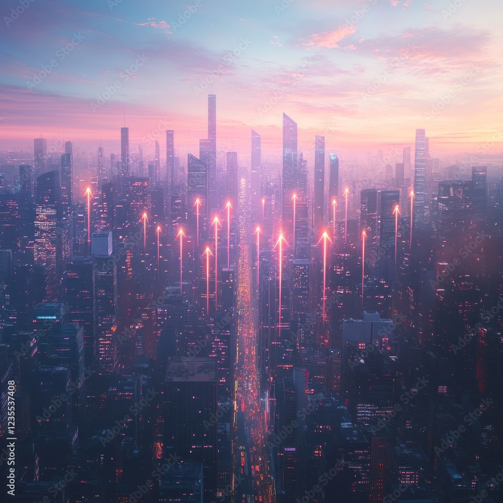 Fototapeta premium Cityscape at Dawn: Upward Trajectory of Urban Growth