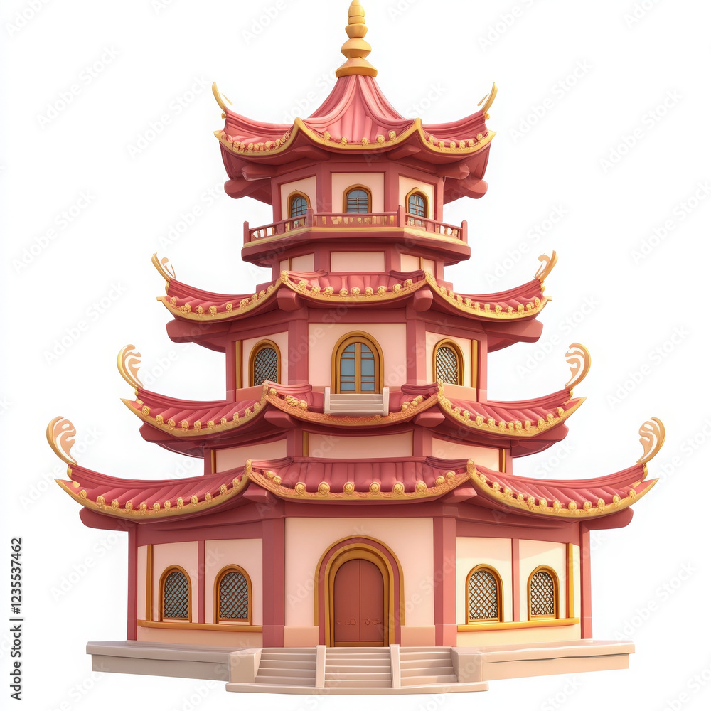 Fototapeta premium colorful pagoda with intricate details and multiple tiers, showcasing traditional architecture