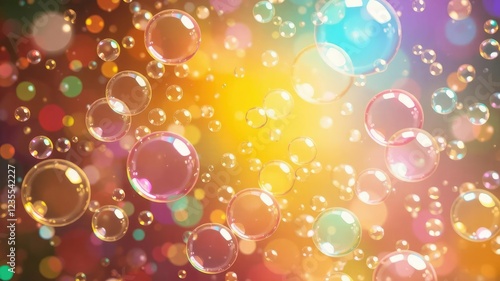 Abstract vibrant background featuring a plethora of colorful bubbles in various sizes and shades reflecting light and creating a playful and dynamic composition, vibrant, colorful photo