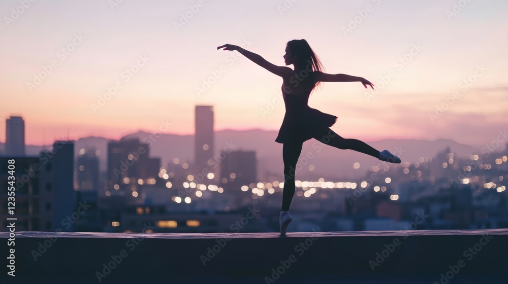 Ballerina in Casual Streetwear Dancing atop a Rooftop - View 1 Ballerina in Casual Streetwear Dancing atop a Rooftop - View 1