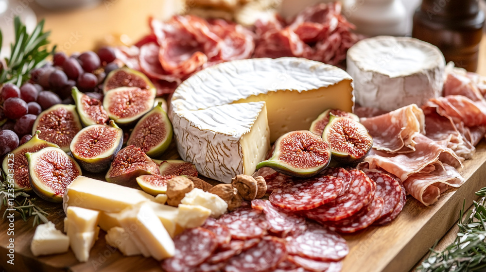 Delicious Gourmet Cheese Board Figs Salami Grapes Appetizer Festive Food Wine Party Snack Tasty Delicious Gourmet Cheese Board Figs Salami Grapes Appetizer Festive Food Wine Party Snack Tasty
