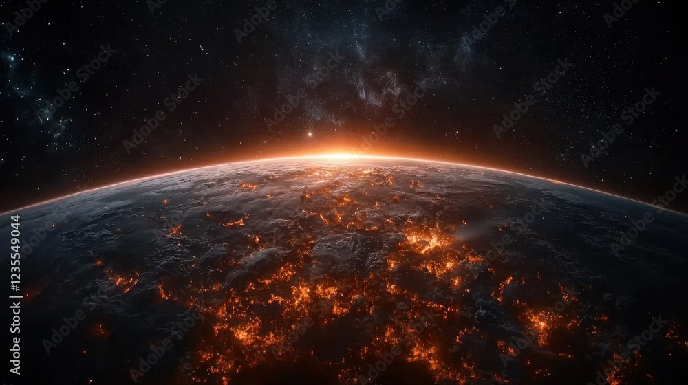 Obraz premium Orbiting planet in space galaxy view stunning celestial scene