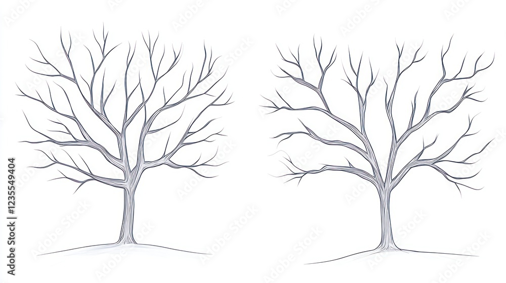Obraz premium Two bare trees, winter landscape, illustration, nature design