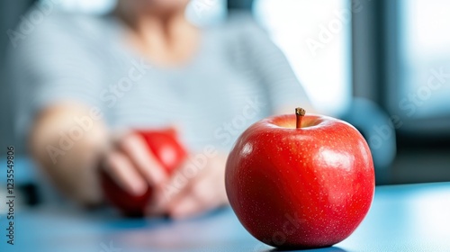 Wallpaper Mural Red Apple in Focus with Blurred Senior Woman in Background Torontodigital.ca