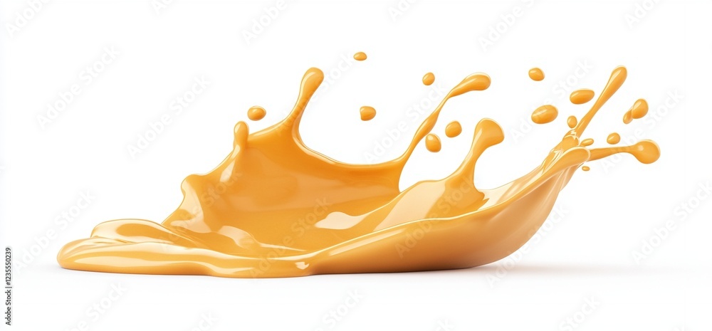 Dynamic splash of creamy orange sauce food photography isolated background vibrant colors close-up perspective