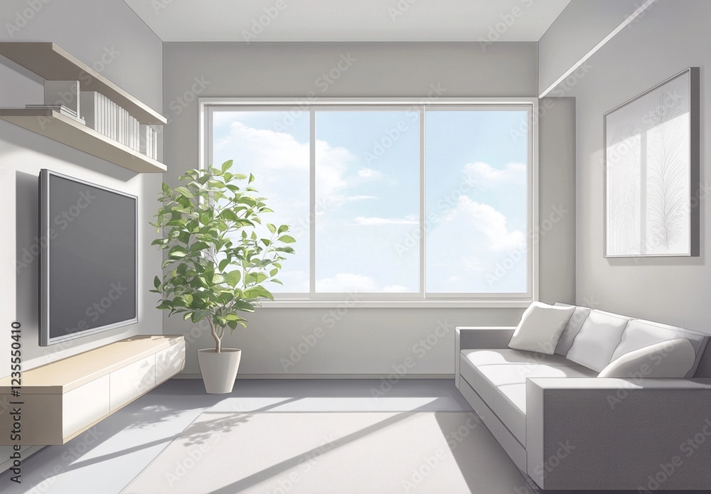 Fototapeta premium Modern living room design urban apartment interior image bright environment aesthetic viewpoint