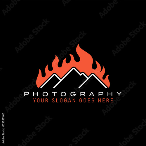 Logo design graphic concept creative premium vector stock image graphic line peak mountain flame forest fires smoke art photography adventure vacation