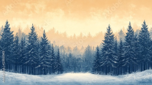 Wallpaper Mural Serene winter forest glows softly under warm sunset light. AI Generated Torontodigital.ca