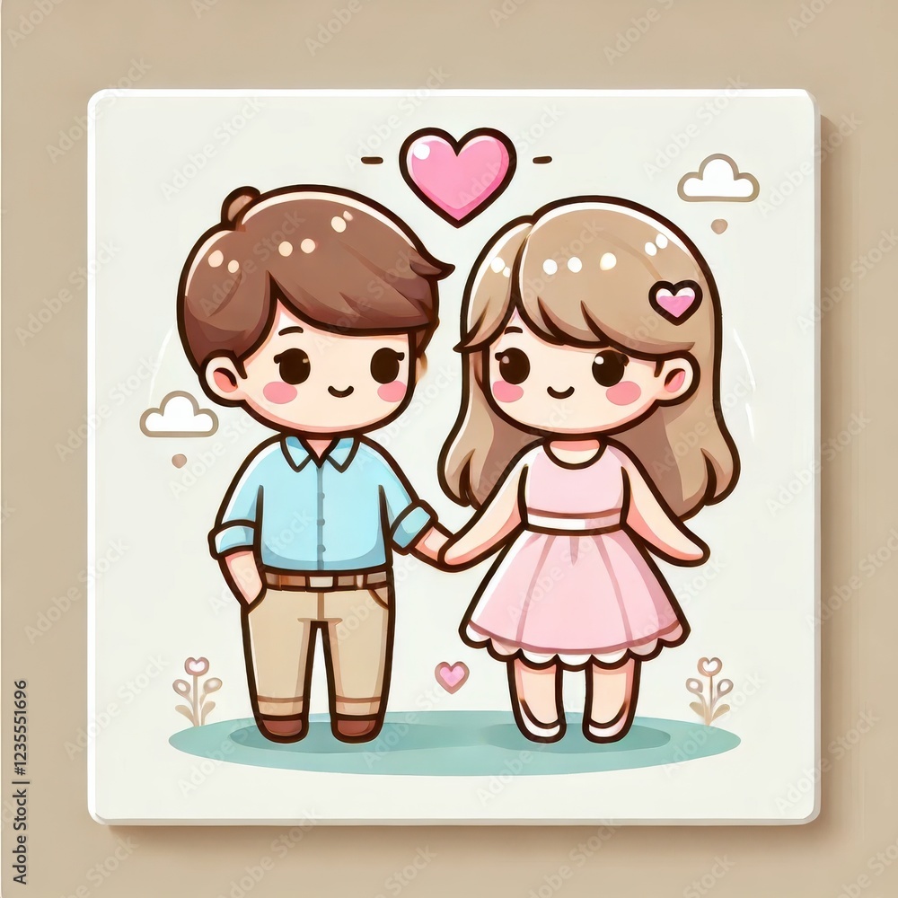 Cartoon couple holding hands. Cute illustration in pastel colors on a white background. Valentine's Day and love concept. Cartoon couple holding hands. Cute illustration in pastel colors on a white background. Valentine's Day and love concept.