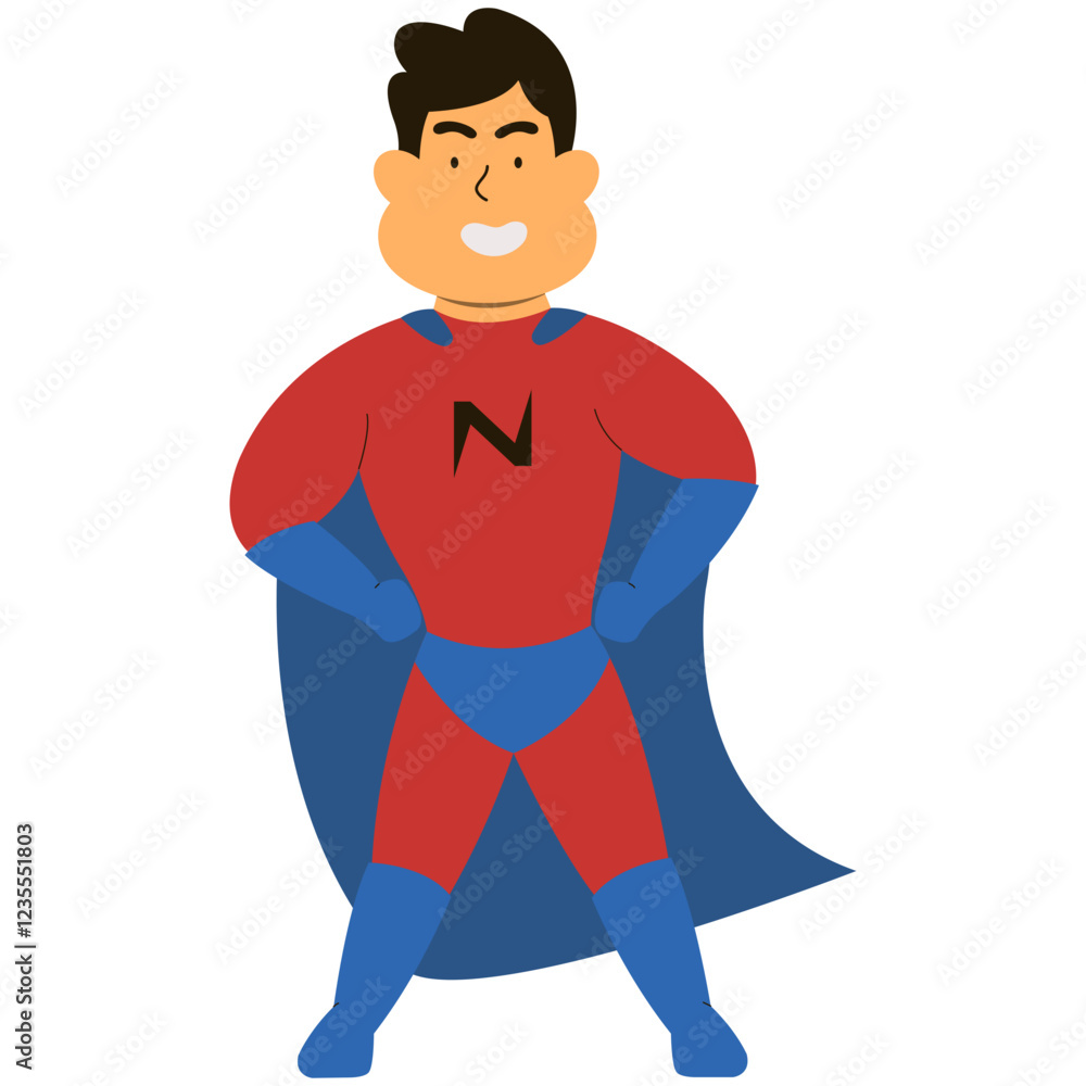 Man Superhero Character with Cartoon Design Concept. Vector Illustration Man Superhero Character with Cartoon Design Concept. Vector Illustration