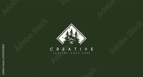 Rustic Retro Vintage Evergreen, Pines, Spruce, Cedar trees logo design inspiration