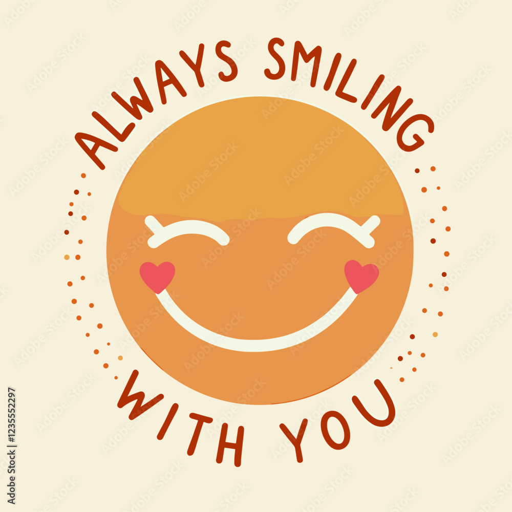 Obraz premium Vector Minimalist Design for Friendship Day: Two Smiling Faces in a Circle with 'Always Smiling with You' Quote, Embracing Warmth and Bonding