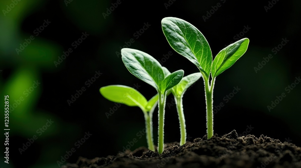 Naklejka premium Thriving Seedlings New Growth and Renewal in Rich Soil