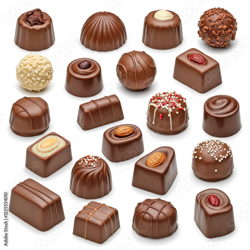 Chocolate candies isolated on white background.