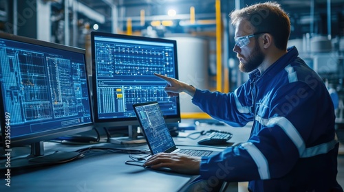 Obraz na płótnie A professional engineer is checking scada system equipment in power plant industry factory. w salonie