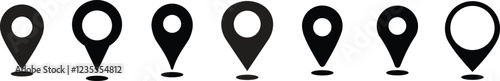 Location and map pin icon set. Map pointer pin sign black outline destination icon, isolated on transparent background. Solid location navigation. Address symbol vector illustration.