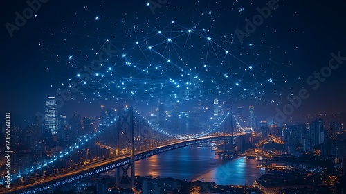 Night city bridge network connection global future