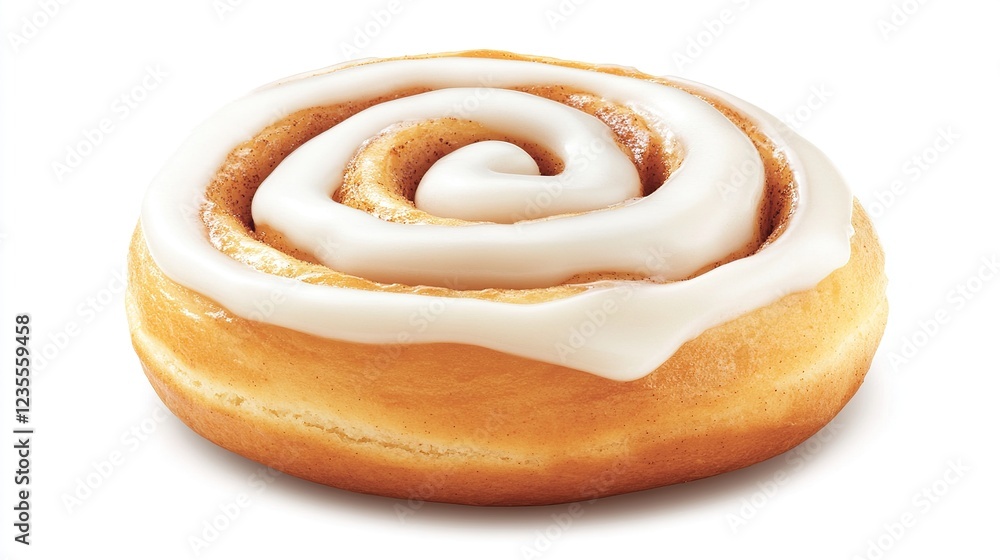 Fototapeta premium Sweet cinnamon roll, glazed pastry, bakery, white background, food photography, menu