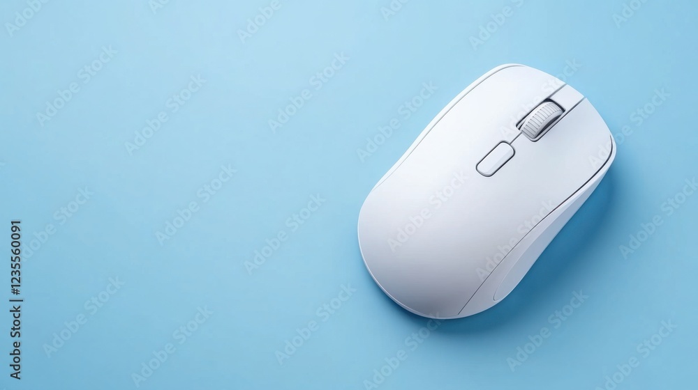 Modern Minimalist White Computer Mouse on Soft Blue Background for Tech or Office Themes Modern Minimalist White Computer Mouse on Soft Blue Background for Tech or Office Themes