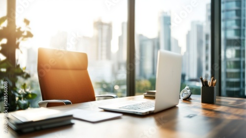 Wallpaper Mural Modern Office Workspace  Desk  Laptop  City View Torontodigital.ca