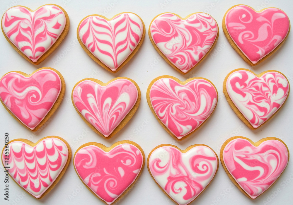 cookies with pink and white icing heart shaped isolated on white background. cookies with pink and white icing heart shaped isolated on white background.