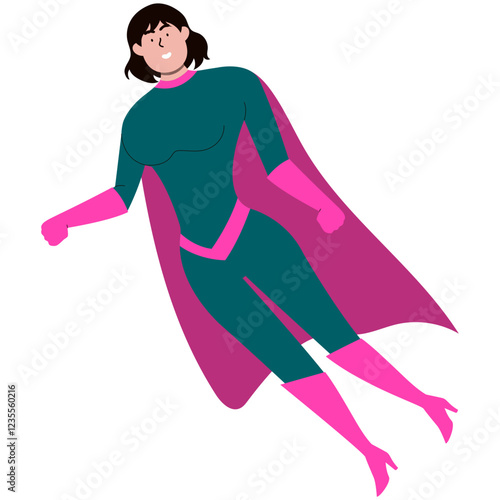 Woman Superhero Character. Flat Cartoon Vector Illustration