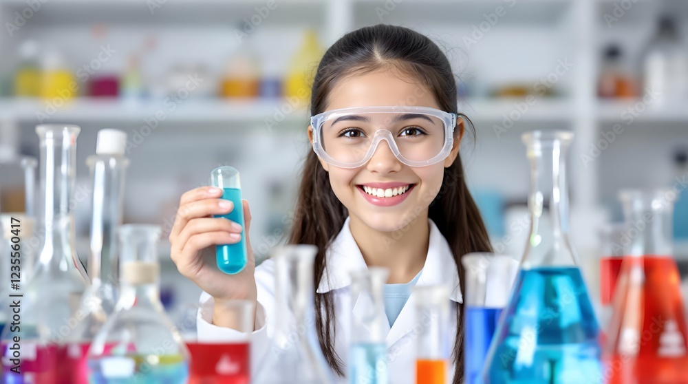 Future Scientist: Little Girl Engaged in Fun Chemistry Experiments Future Scientist: Little Girl Engaged in Fun Chemistry Experiments