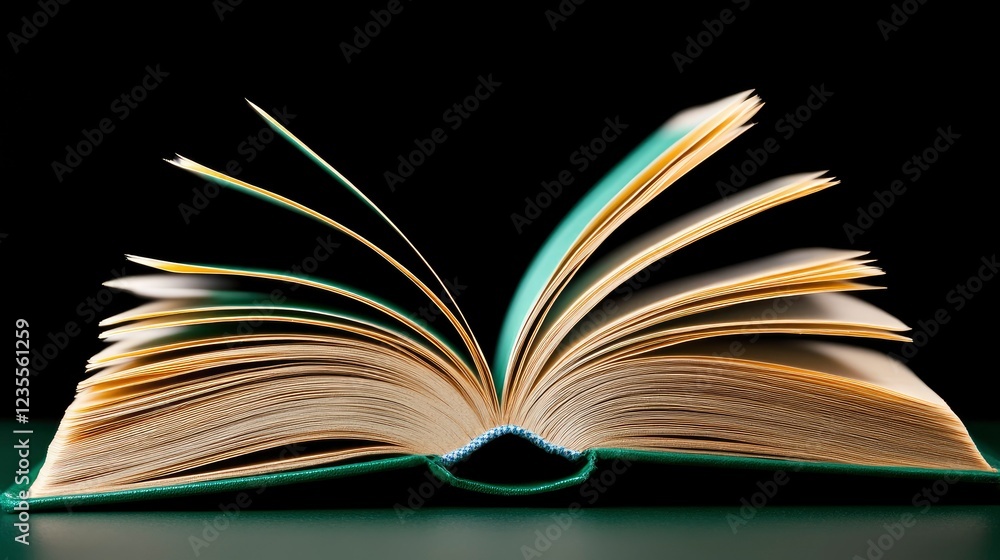 Fototapeta premium Open Book on Dark Background Knowledge, Education, and Reading Concept