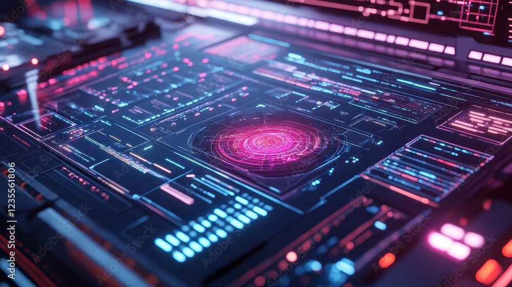 Fototapeta premium Holographic interface displaying genetic modification process top view technology tone Colored pastel.