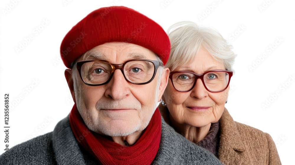 Portrait of a Senior Couple, Wearing Glasses and Warm Clothing Portrait of a Senior Couple, Wearing Glasses and Warm Clothing