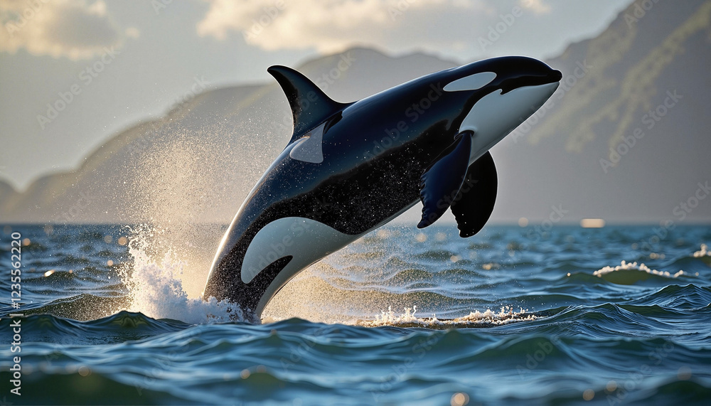 Fototapeta premium A killer whale emerges from the ocean