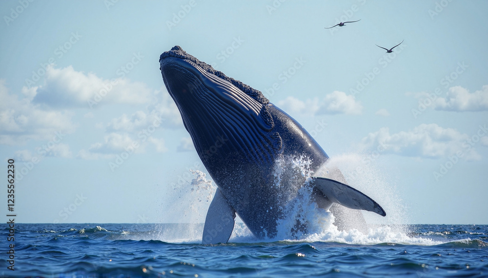 Fototapeta premium Humpback Whale Breaching in Open Ocean