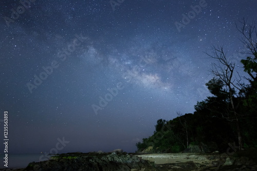 Obraz na płótnie 沖縄の浜辺と天の川と星空 w salonie